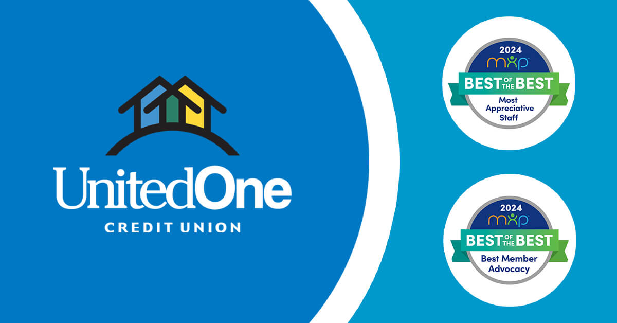 UnitedOne Credit Union log and 2024 MemberXP Awards